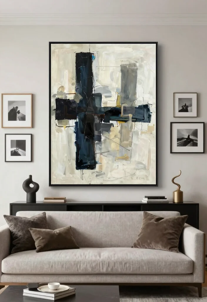 18 Transitional Living Room Ideas Perfect Balance of Styles - 8. Statement Art Pieces 1