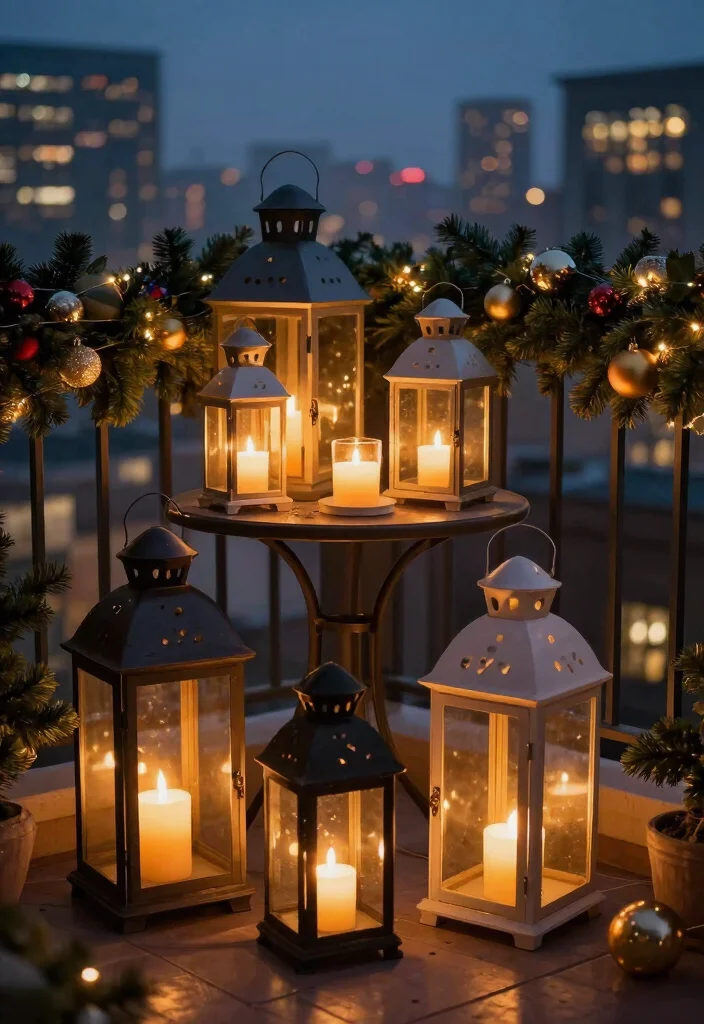 12 Balcony Christmas Decor Ideas for Apartments Without Outlets - 6. Lanterns with Candles 1