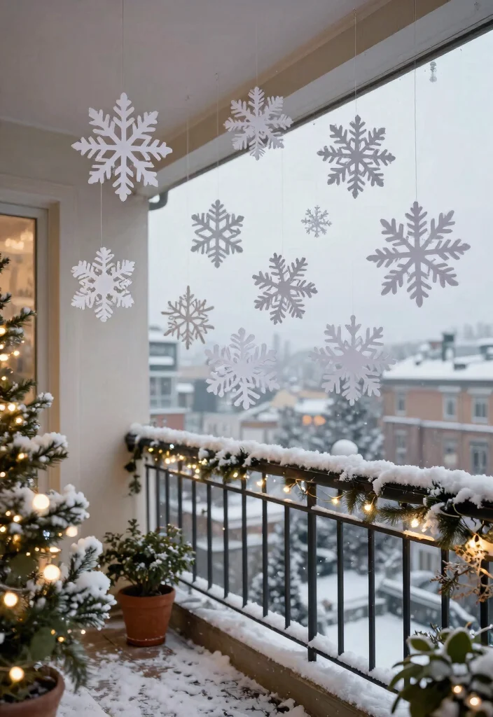 12 Balcony Christmas Decor Ideas for Apartments Without Outlets - 9. DIY Snowflakes 1