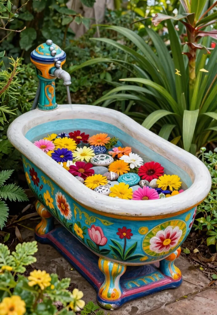 12 Bathtub Planter Ideas That Turn Old Tubs Into Garden Centerpieces - 12. Artistic Garden Sculpture 1
