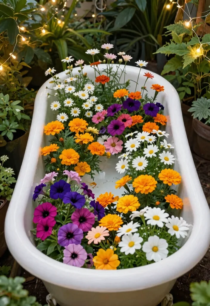12 Bathtub Planter Ideas That Turn Old Tubs Into Garden Centerpieces - 2. Vibrant Flower Display 1