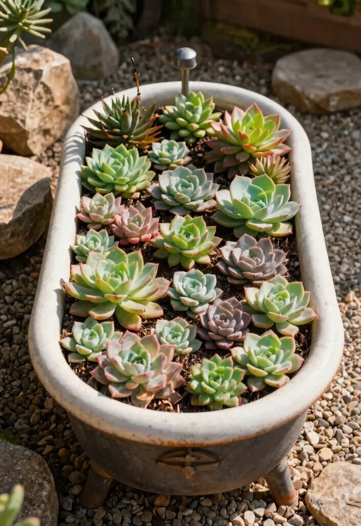 12 Bathtub Planter Ideas That Turn Old Tubs Into Garden Centerpieces - 3. Succulent Paradise 1