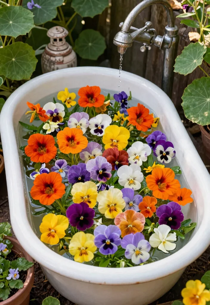 12 Bathtub Planter Ideas That Turn Old Tubs Into Garden Centerpieces - 5. Edible Flower Garden 1