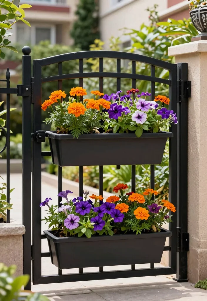 12 Durable Wrought Iron Patio Gates That Last for Years Without Rusting - 5. Gate with Integrated Planters: A Unique Blend 1