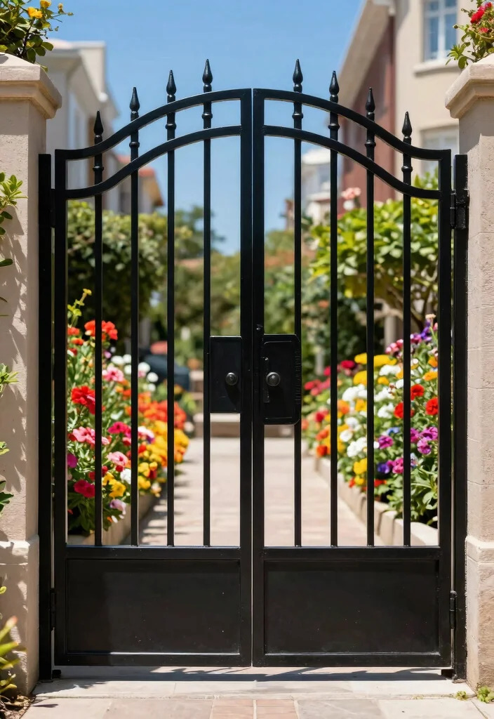 12 Durable Wrought Iron Patio Gates That Last for Years Without Rusting - 6. Bold Black Gates: Timeless and Versatile 1