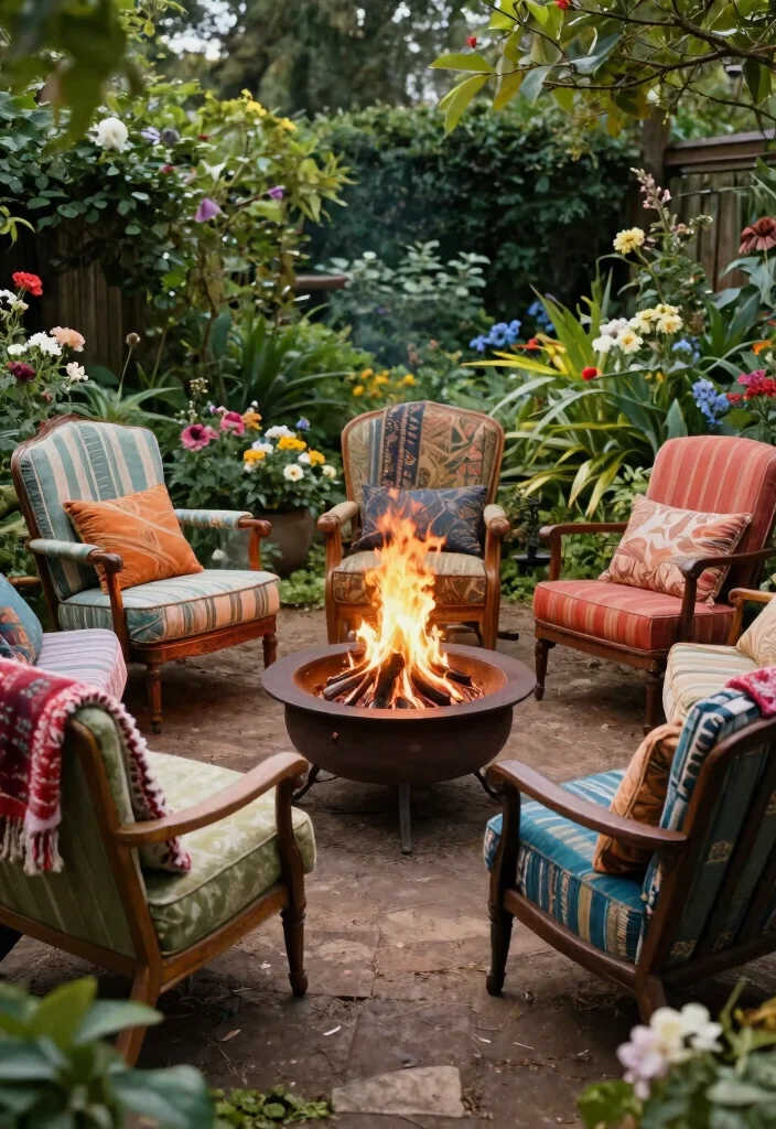 12 Fire Pit Seating Ideas That Keep Everyone Warm and Close 13 12 Fire Pit Seating Ideas That Keep Everyone Warm and Close - 12. Vintage Chairs 1