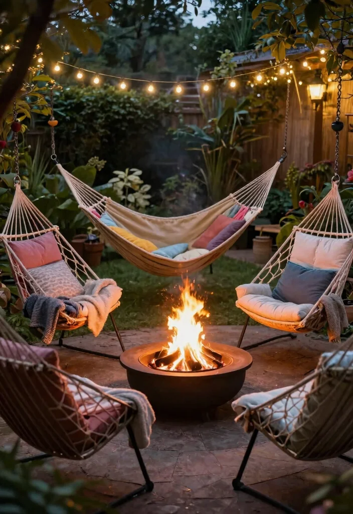 12 Fire Pit Seating Ideas That Keep Everyone Warm and Close 10 12 Fire Pit Seating Ideas That Keep Everyone Warm and Close - 9. Hammock Chairs 1
