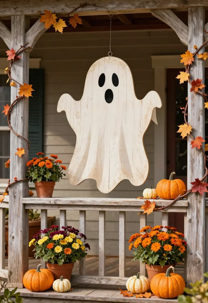 12 Halloween Porch Sign Ideas That Store Flat for Next Year - 1. Whimsical Wooden Ghost Sign 1