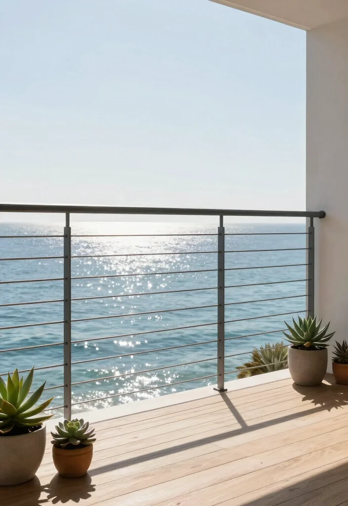 12 Iron Balcony Railing Ideas That Don't Rust in Wet Climates - 2. Minimalist Steel Wire Railing 1