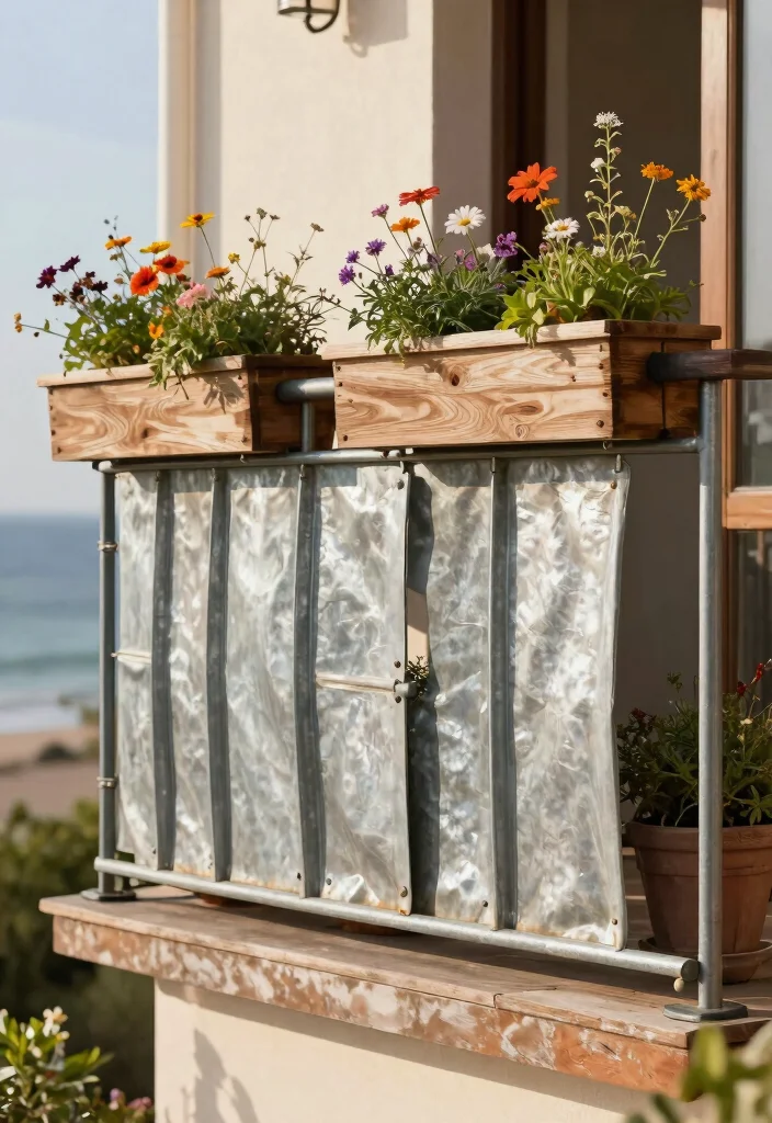12 Iron Balcony Railing Ideas That Don't Rust in Wet Climates - 3. Rustic Galvanized Iron Panel 1