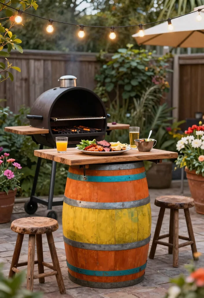 12 Outdoor Kitchen Concepts on a Budget That Skip the Contractor - 6. Upcycled Barrel Grill 1