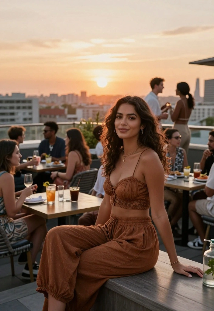 12 Outdoor Party Outfit Ideas That Work From Backyard to Rooftop - 8. Earthy Tone Palazzo Pants & Crop Top 1