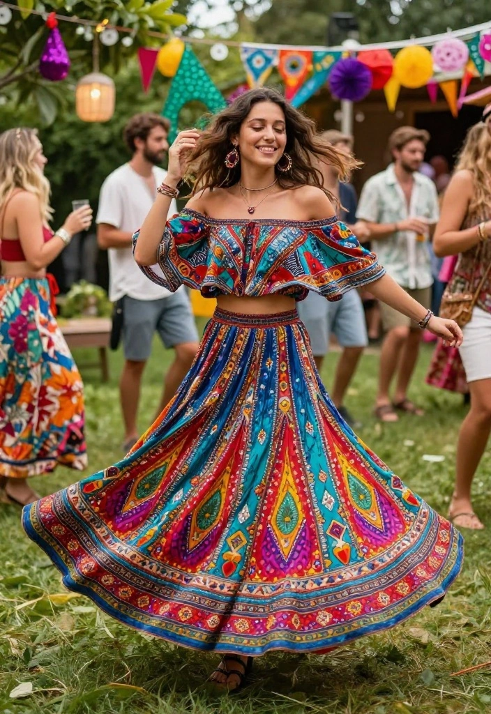 12 Outdoor Party Outfit Ideas That Work From Backyard to Rooftop - 9. Bohemian Maxi Skirt & Off-Shoulder Top 1
