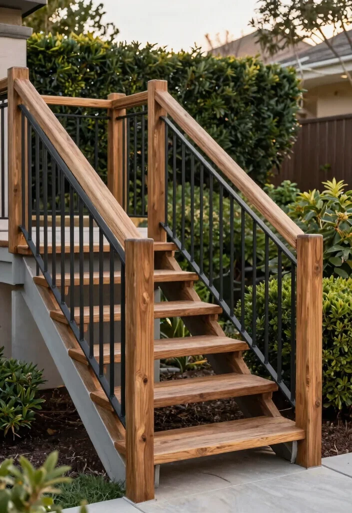 12 Outdoor Stair Railing Ideas That Meet Code Without Looking Bulky - 10. Composite Wood and Metal Blends 1