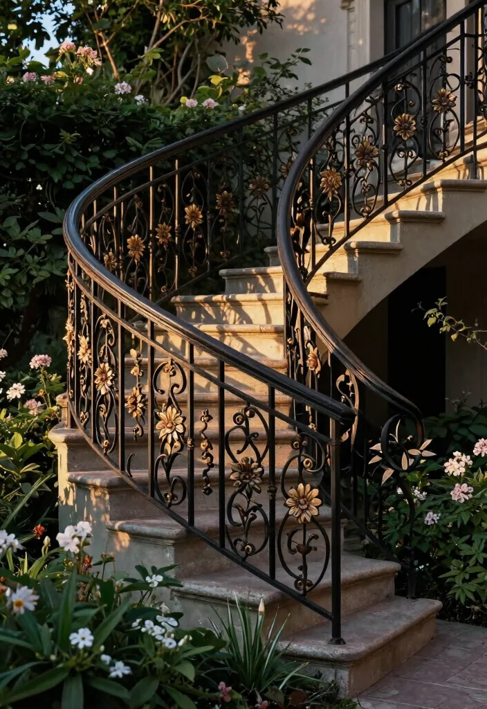 12 Outdoor Stair Railing Ideas That Meet Code Without Looking Bulky - 11. Decorative Motif Railings 1
