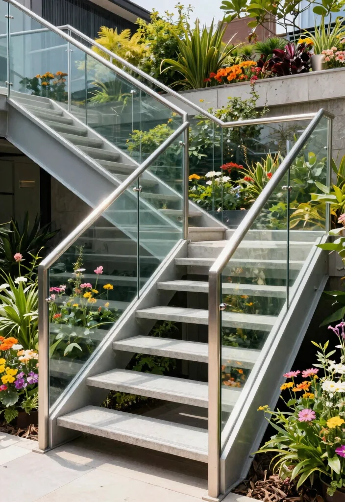12 Outdoor Stair Railing Ideas That Meet Code Without Looking Bulky - 3. Glass Panel Railings 1