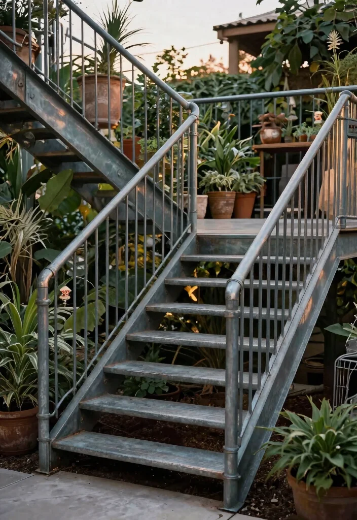12 Outdoor Stair Railing Ideas That Meet Code Without Looking Bulky - 7. Industrial Pipe Railings 1