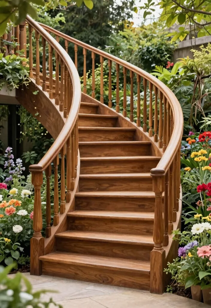 12 Outdoor Stair Railing Ideas That Meet Code Without Looking Bulky - 8. Curved Railings for Flow 1