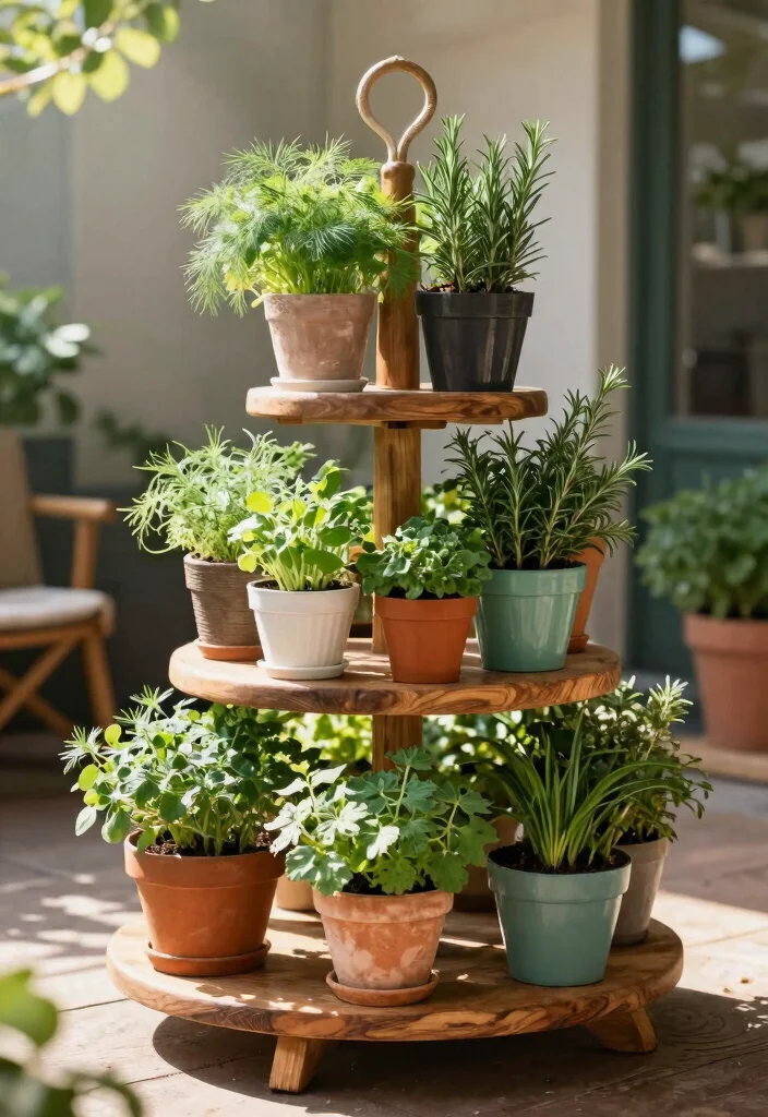 12 Patio Herb Garden Ideas That Thrive in Small Spaces - 2. Tiered Plant Stands for Herbs 1