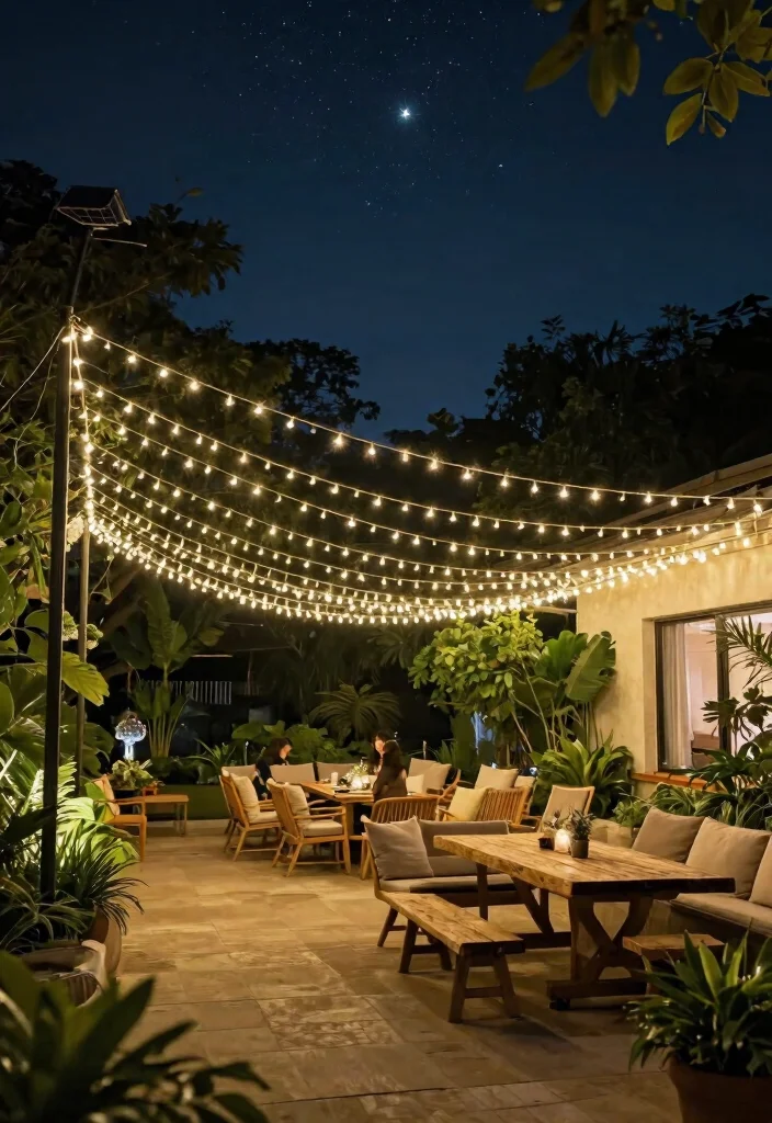 12 Patio Lighting Ideas That Install Without Running New Wire - 10. Solar-Powered String Light Canopies 1