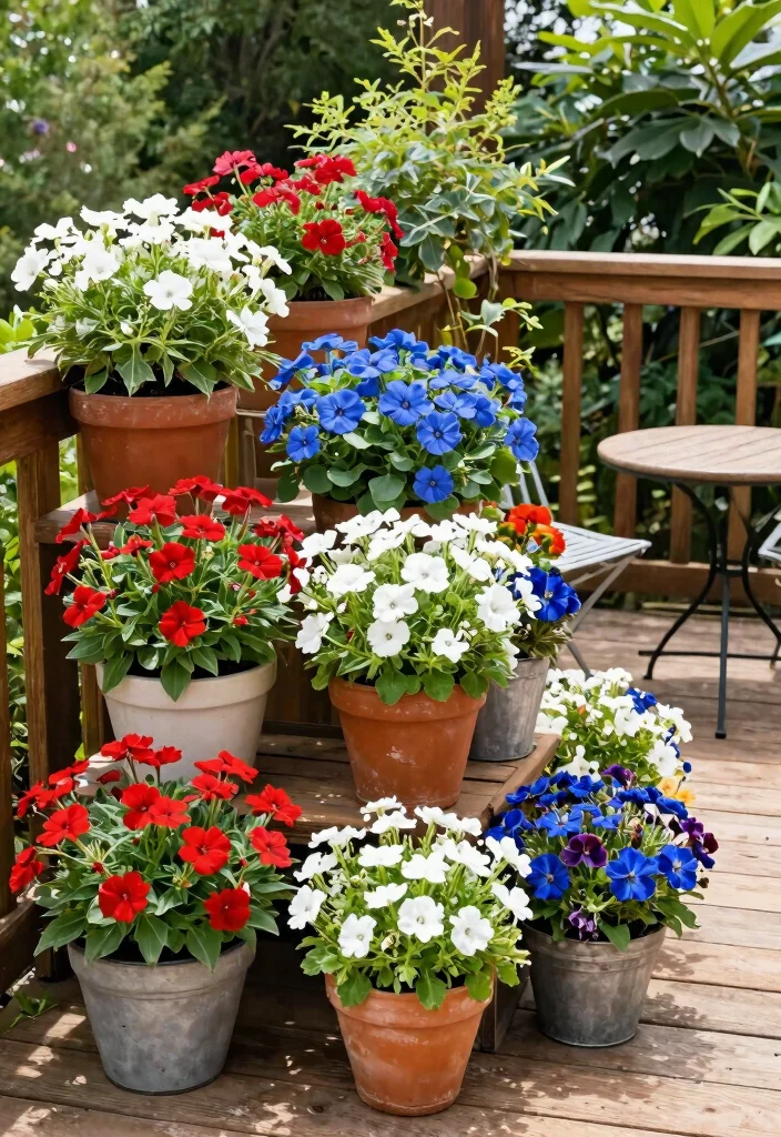 12 Patriotic Porch Ideas That Look Festive Without Looking Tacky - 1. Colorful Container Gardens 1