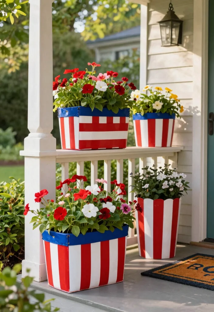 12 Patriotic Porch Ideas That Look Festive Without Looking Tacky - 3. DIY Flag Planters 1