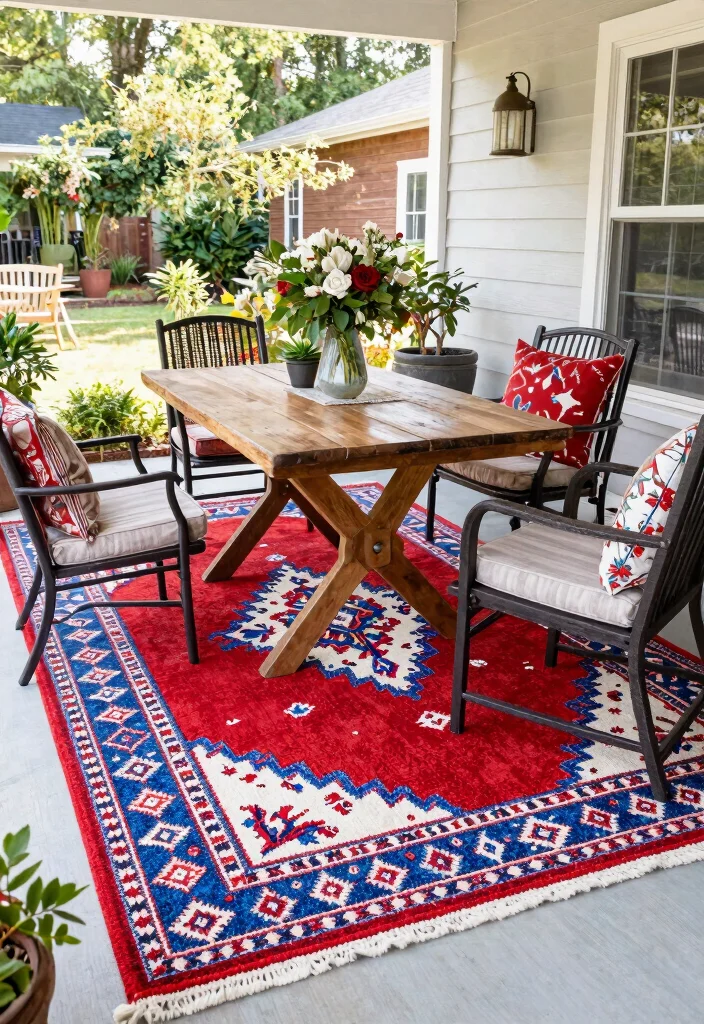 12 Patriotic Porch Ideas That Look Festive Without Looking Tacky - 9. Festive Outdoor Rugs 1