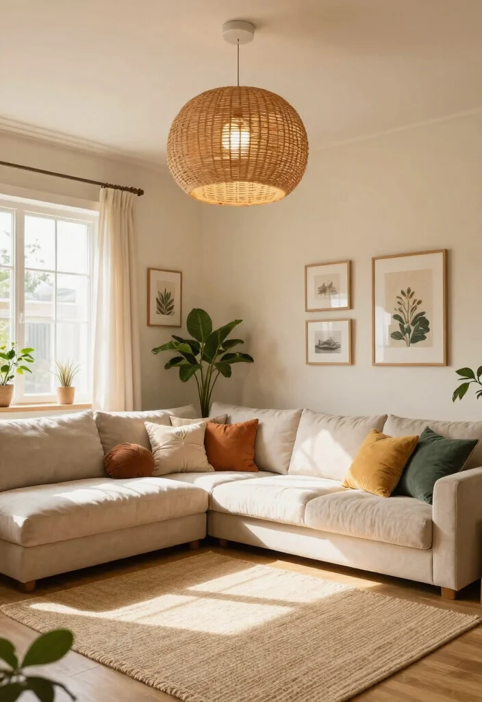 12 Rattan Ceiling Light Ideas That Add Warmth to Any Room - 1. Bohemian Beauty in the Living Room 1