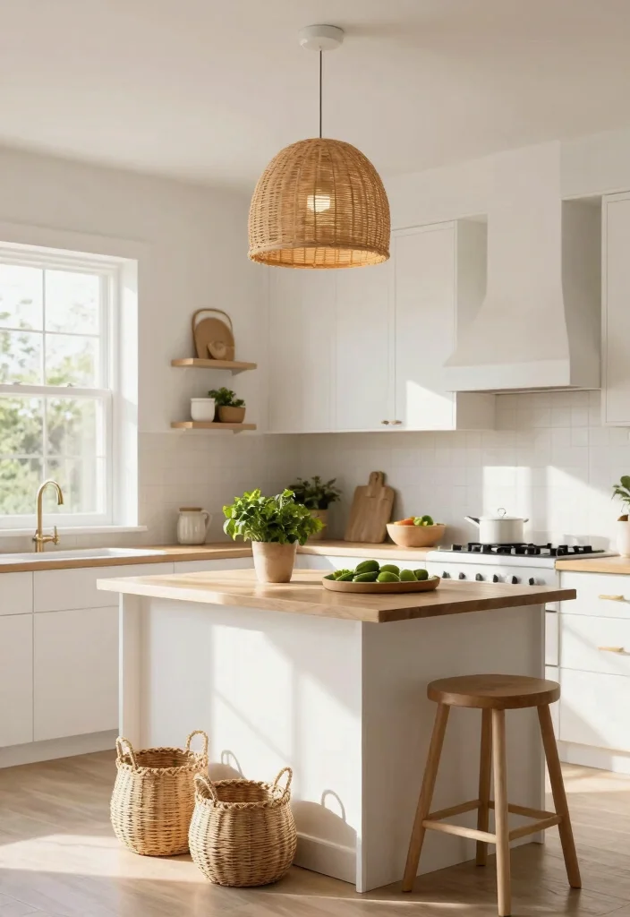 12 Rattan Ceiling Light Ideas That Add Warmth to Any Room - 4. Eco-Friendly Kitchen Charm 1