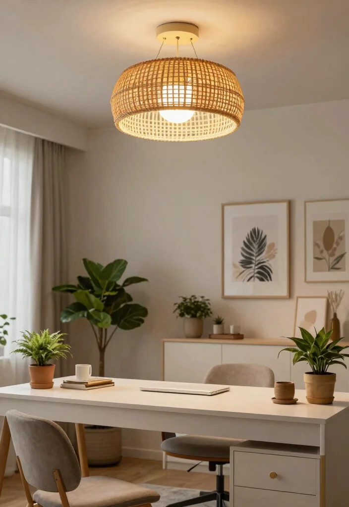 12 Rattan Ceiling Light Ideas That Add Warmth to Any Room - 9. Stylish Home Office 1