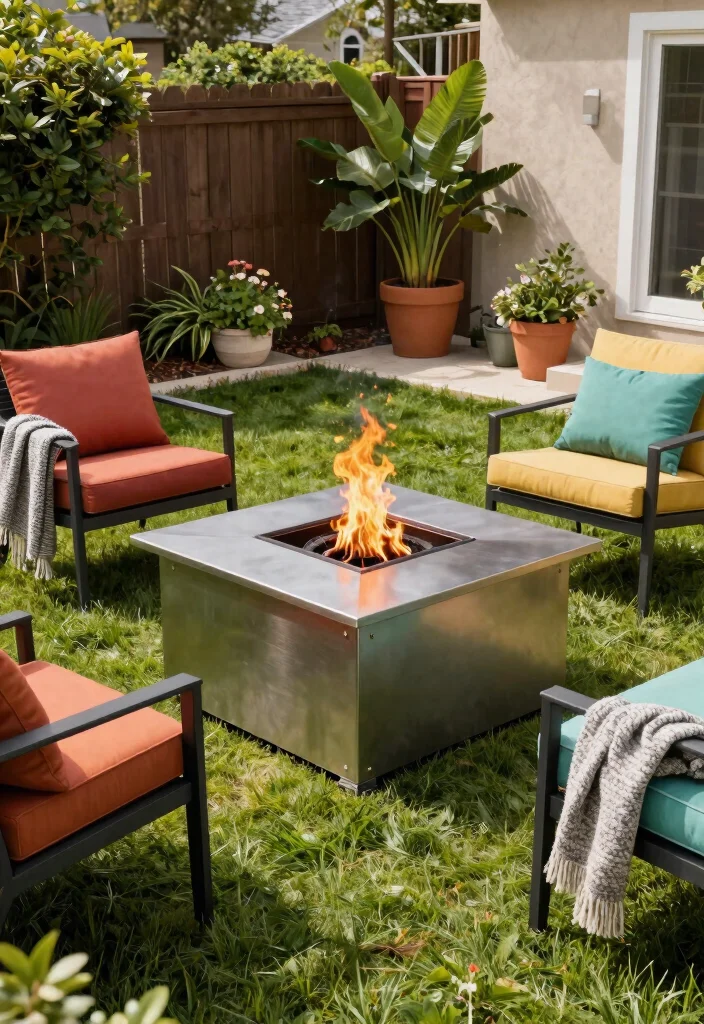 12 Square Fire Pit Concepts That Fit Better in Small Backyards - 1. Miniature Square Fire Pit with Seating 1
