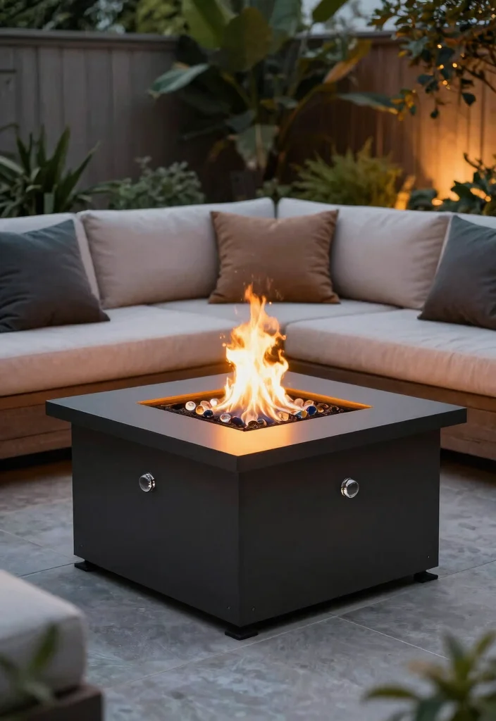 12 Square Fire Pit Concepts That Fit Better in Small Backyards - 11. Square Fire Pit with Adjustable Flame 1