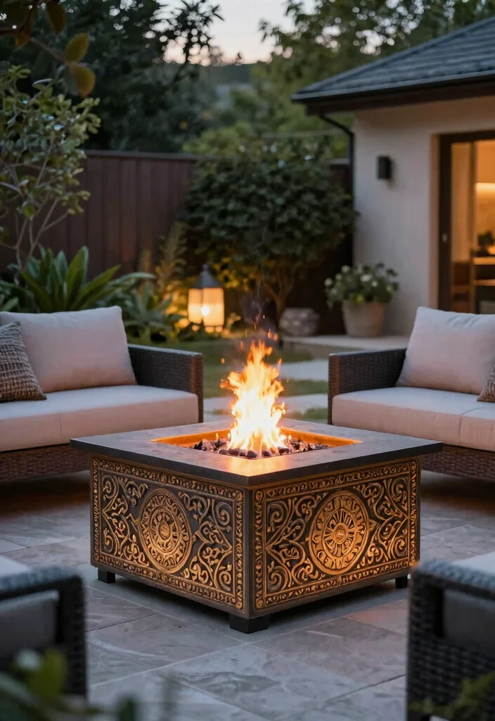 12 Square Fire Pit Concepts That Fit Better in Small Backyards - 12. Artistic Square Fire Pit 1
