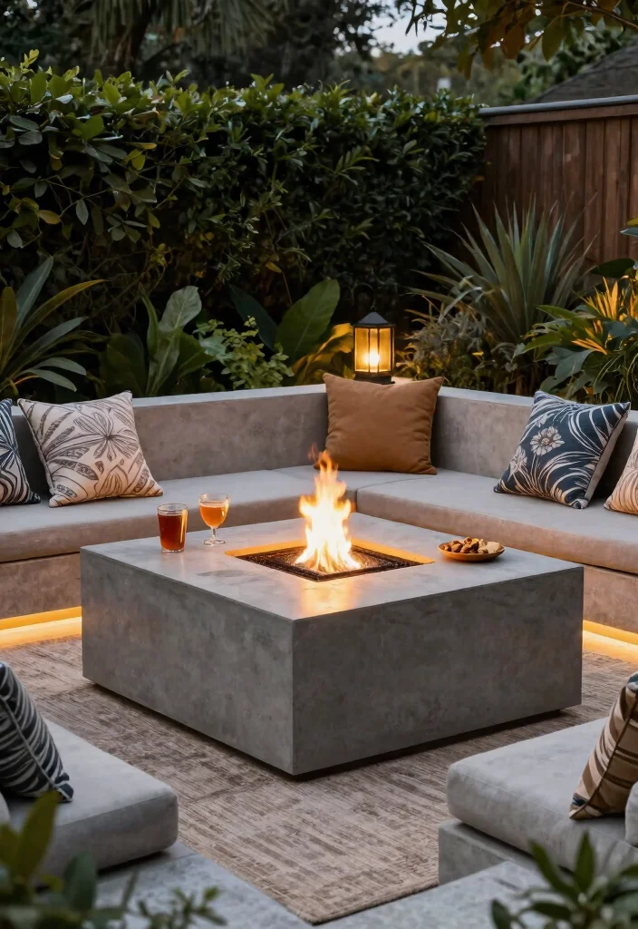 12 Square Fire Pit Concepts That Fit Better in Small Backyards - 3. Chic Square Fire Table 1