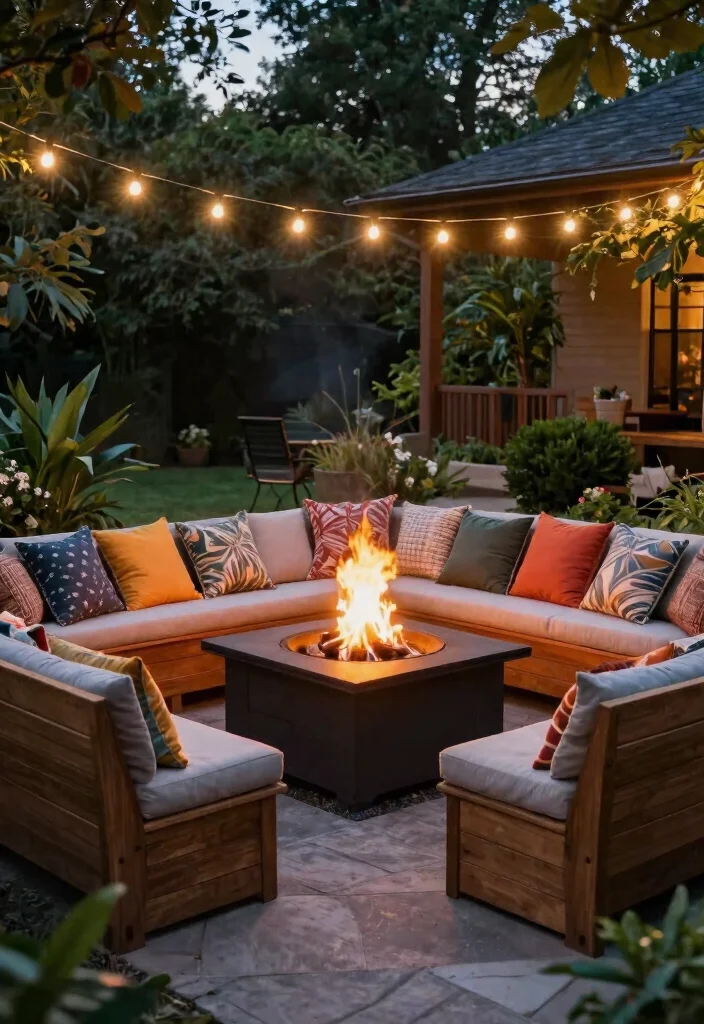 12 Square Fire Pit Concepts That Fit Better in Small Backyards - 5. Square Fire Pit with Built-In Seating 1