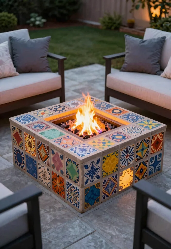 12 Square Fire Pit Concepts That Fit Better in Small Backyards - 7. Square Fire Pit with Tile Design 1
