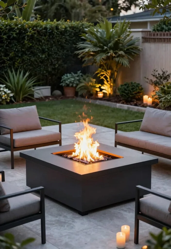 12 Square Fire Pit Concepts That Fit Better in Small Backyards - 9. Modern Square Fire Pit with Glass Surround 1