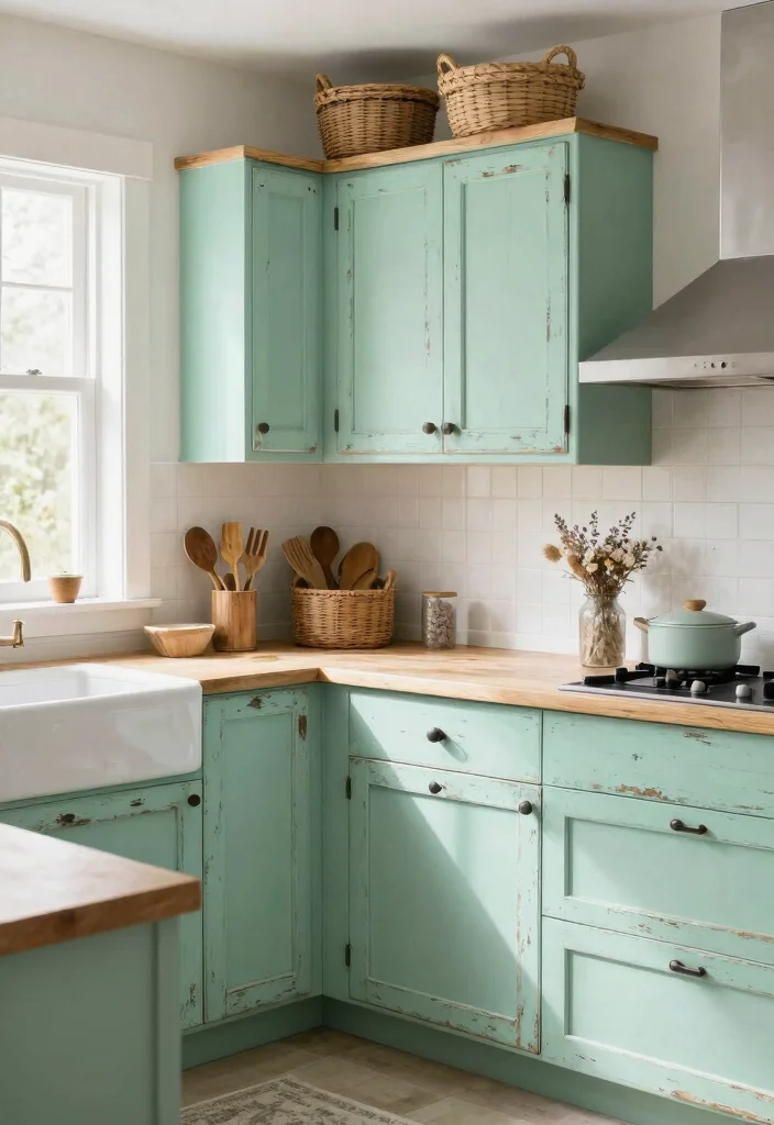14 Farmhouse Kitchen Cabinets on a Budget That Look Custom Not Stock - 4. Distressed Paint Finishes 1