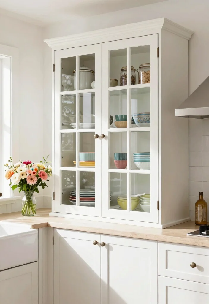 14 Farmhouse Kitchen Cabinets on a Budget That Look Custom Not Stock - 6. DIY Glass-Front Cabinets 1