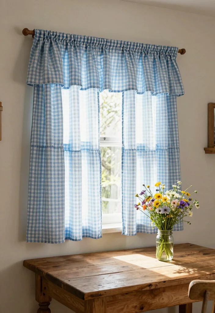 14 Farmhouse Kitchen Curtain Ideas That Let Light In - 12. Ruffled Curtain Tiers 1