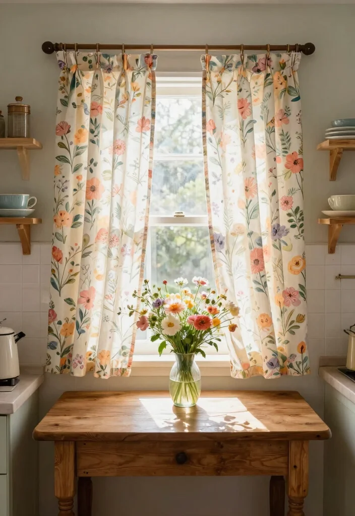 14 Farmhouse Kitchen Curtain Ideas That Let Light In - 3. Floral Print Designs 1