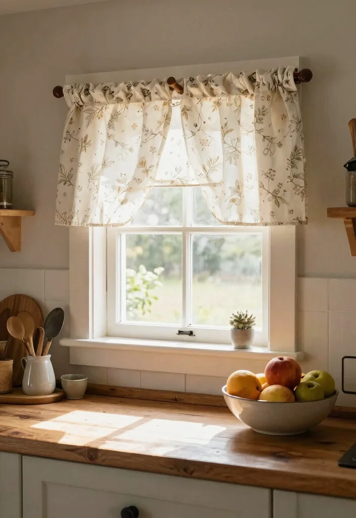14 Farmhouse Kitchen Curtain Ideas That Let Light In - 6. Cottage-Style Valances 1