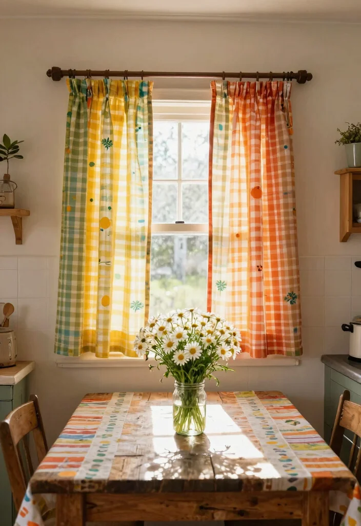 14 Farmhouse Kitchen Curtain Ideas That Let Light In - 7. Colorful Cafe Curtains 1