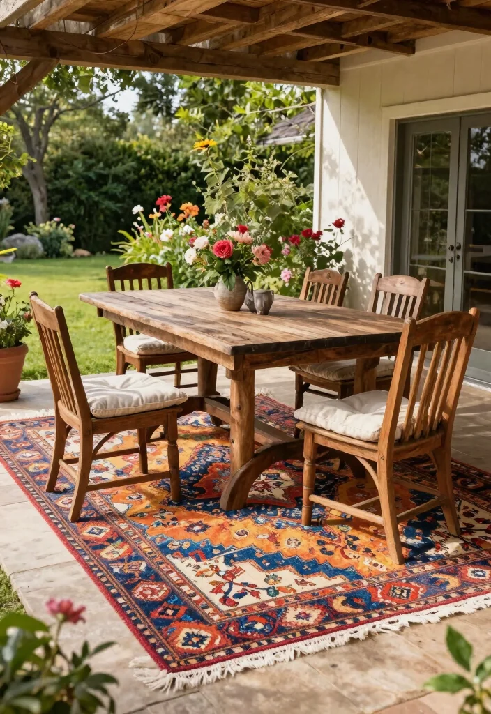 14 Farmhouse Patio Ideas on a Budget That Don't Need a Full Rebuild - 11. Outdoor Rugs for Comfort 1