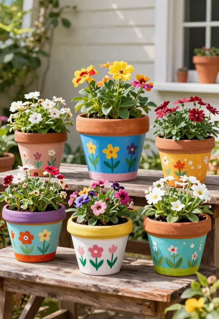 14 Farmhouse Patio Ideas on a Budget That Don't Need a Full Rebuild - 5. Painted Flower Pots 1