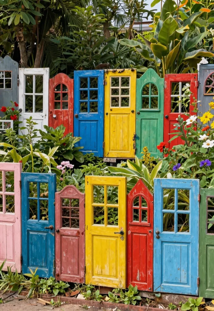 14 Free Standing Fence Ideas for Renters Who Can't Dig Posts - 11. Recycled Garden Art Fencing 1