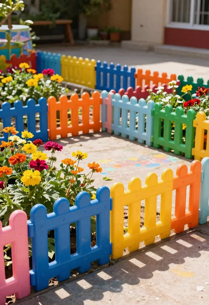 14 Free Standing Fence Ideas for Renters Who Can't Dig Posts - 13. Colorful Plastic Fencing 1