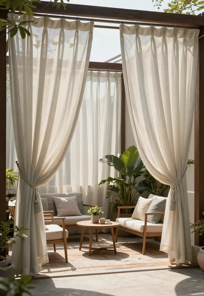 14 Media Sombra Para Patio Ideas That Block Sun All Day - 11. Outdoor Curtains for Versatile Shade 1