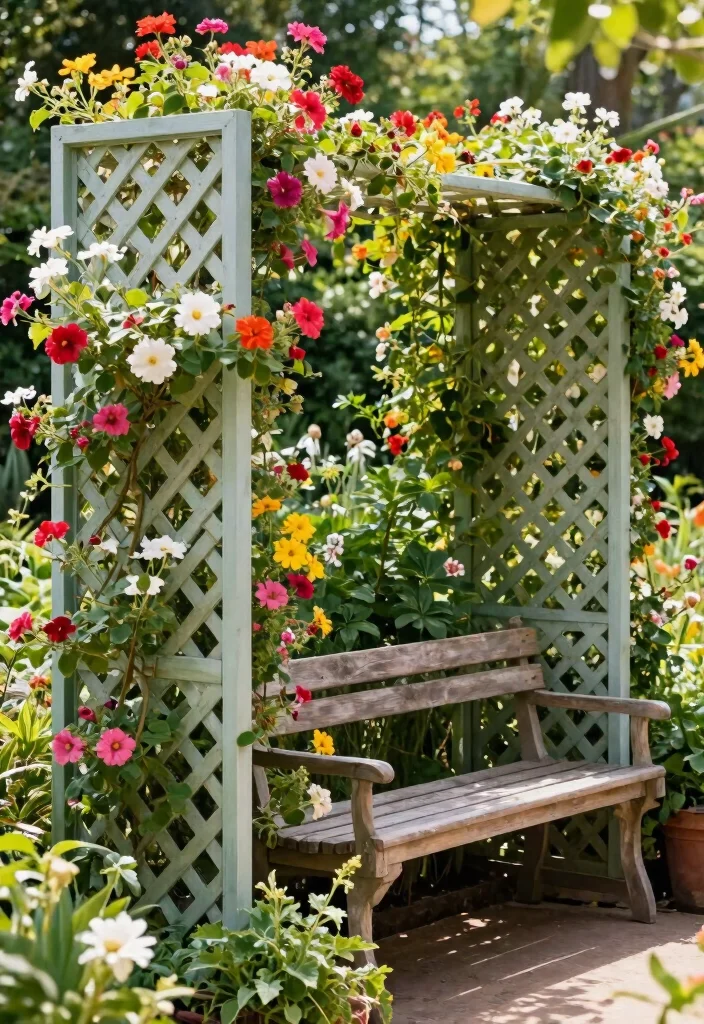 14 Outdoor Privacy Panels That Install Without Digging Posts - 8. Lattice Panels with Climbing Plants 1