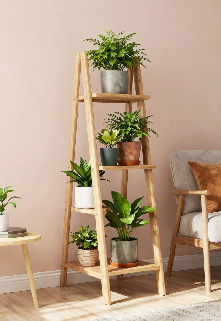 14 Plant Stand Ideas That Fit Tight Corners and Small Spaces - 1. Ladder Plant Stand 1